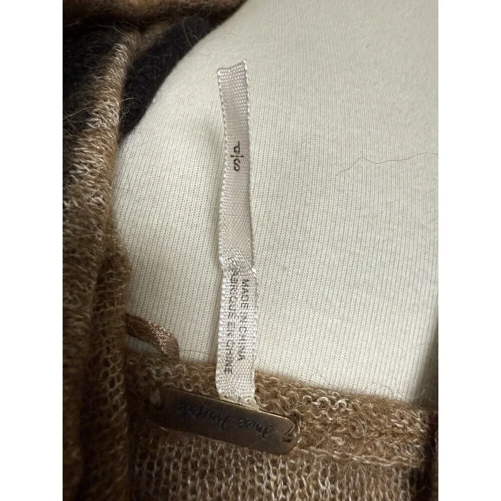 FREE PEOPLE Small LULU‎ ALPACA BLEND COWL NECK Tan Black Stripe SWEATER